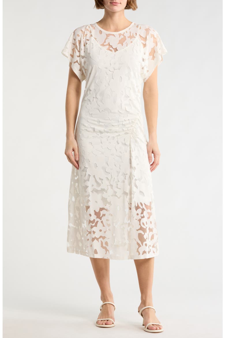 Ebuna Floral Semi Sheer T-Shirt Dress, Main, color, OPEN WHT