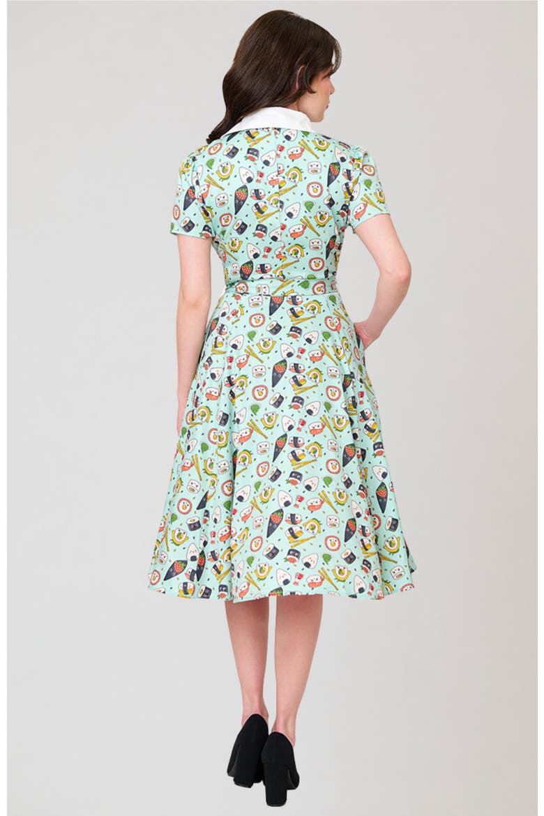 1950s Collared Shirt Dress, Alternate, color, Green Sushi Print