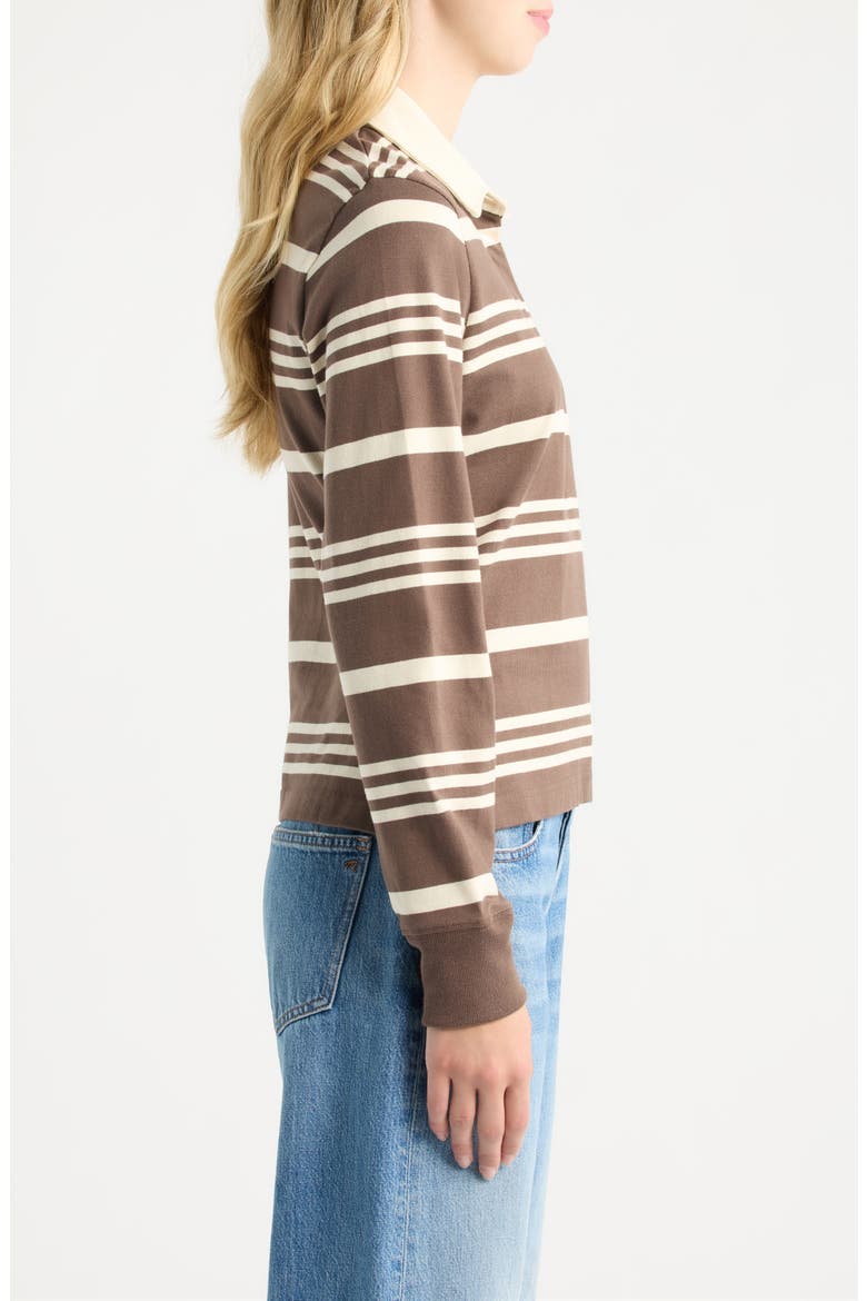 Striped Cotton Rugby Shirt, Alternate, color, BROWN