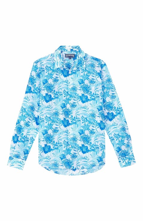 Unisex Cotton Voile Lightweight Shirt Tahiti Flowers