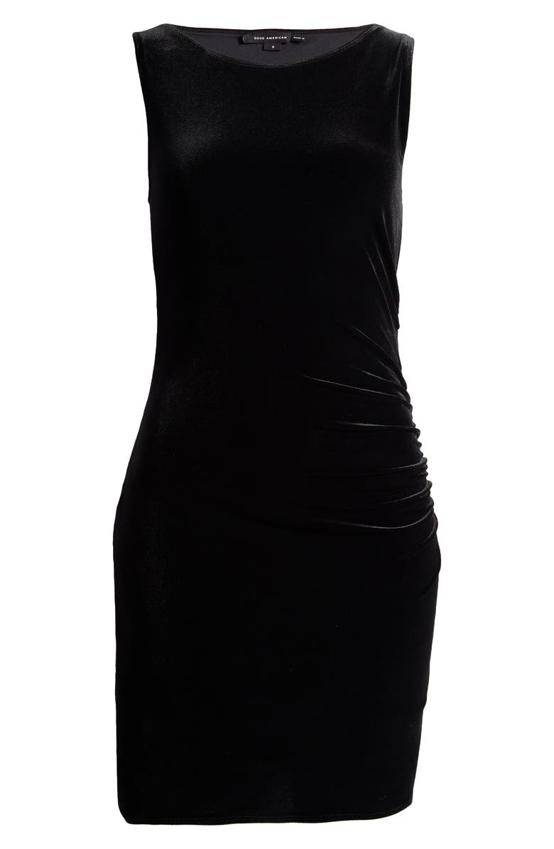 Good American Ruched Stretch Velvet Minidress, Alternate, color, Black001