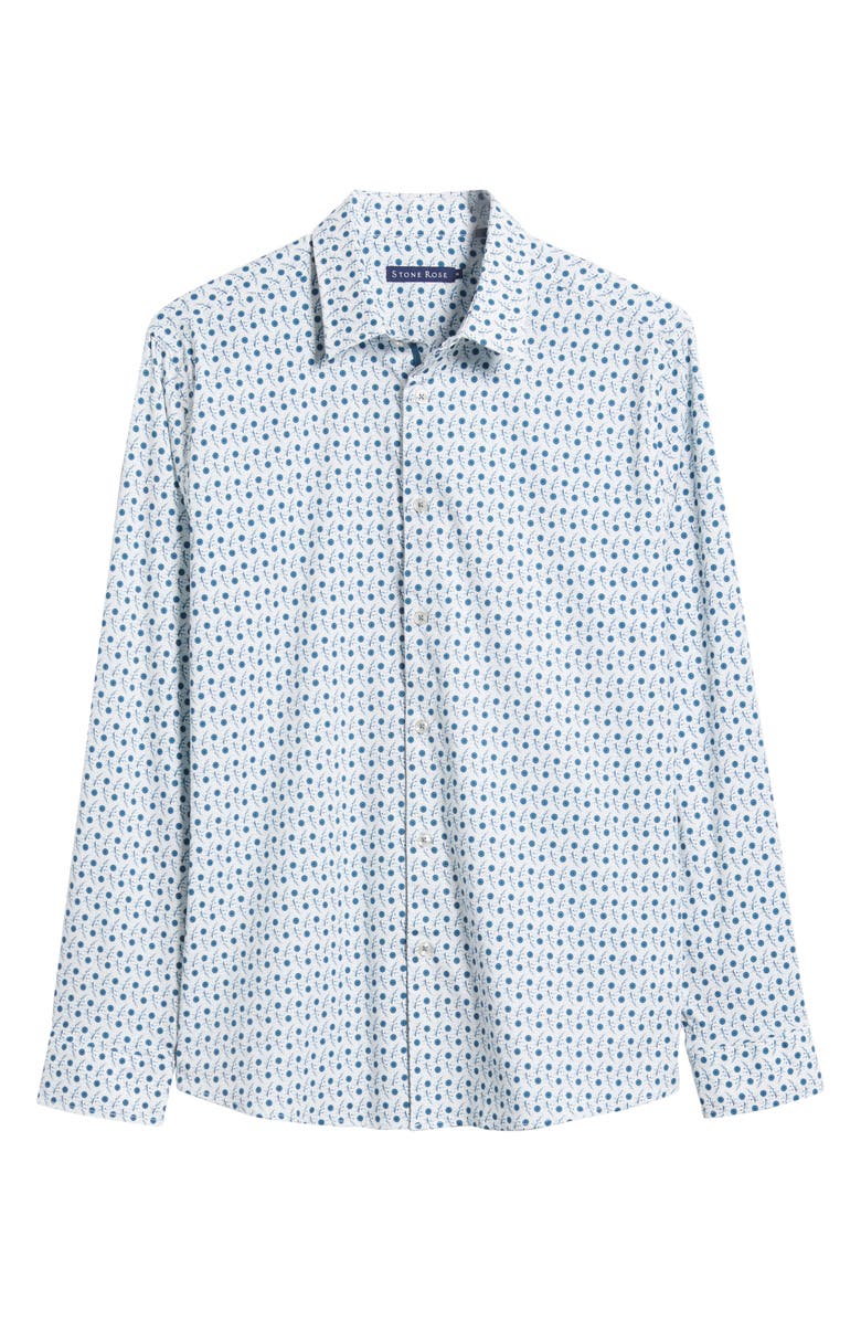 Stone Rose Floral Branch Stretch Cotton Button-Up Shirt, Alternate, color, Teal