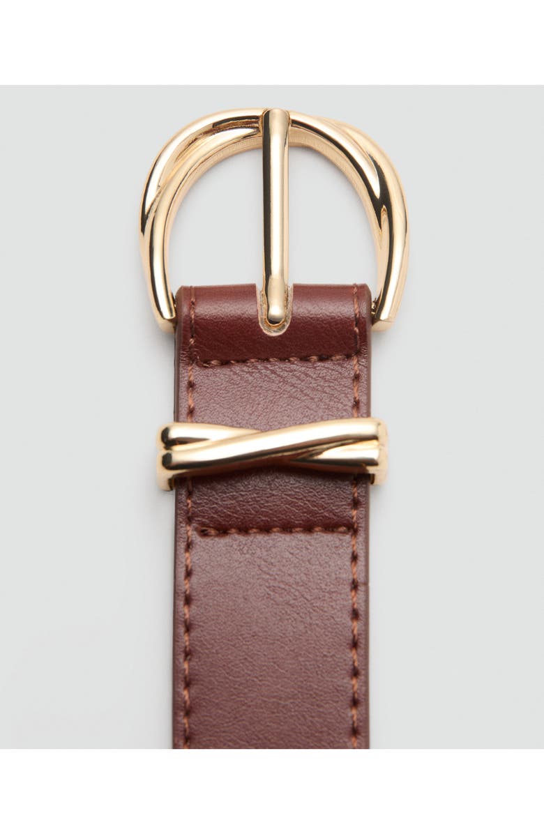 MANGO Oval Buckle Faux Leather Belt, Alternate, color, Brown