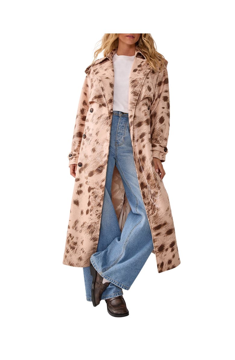 NASTY GAL Cow Print Faux Leather Trench Coat, Alternate, color, Cream