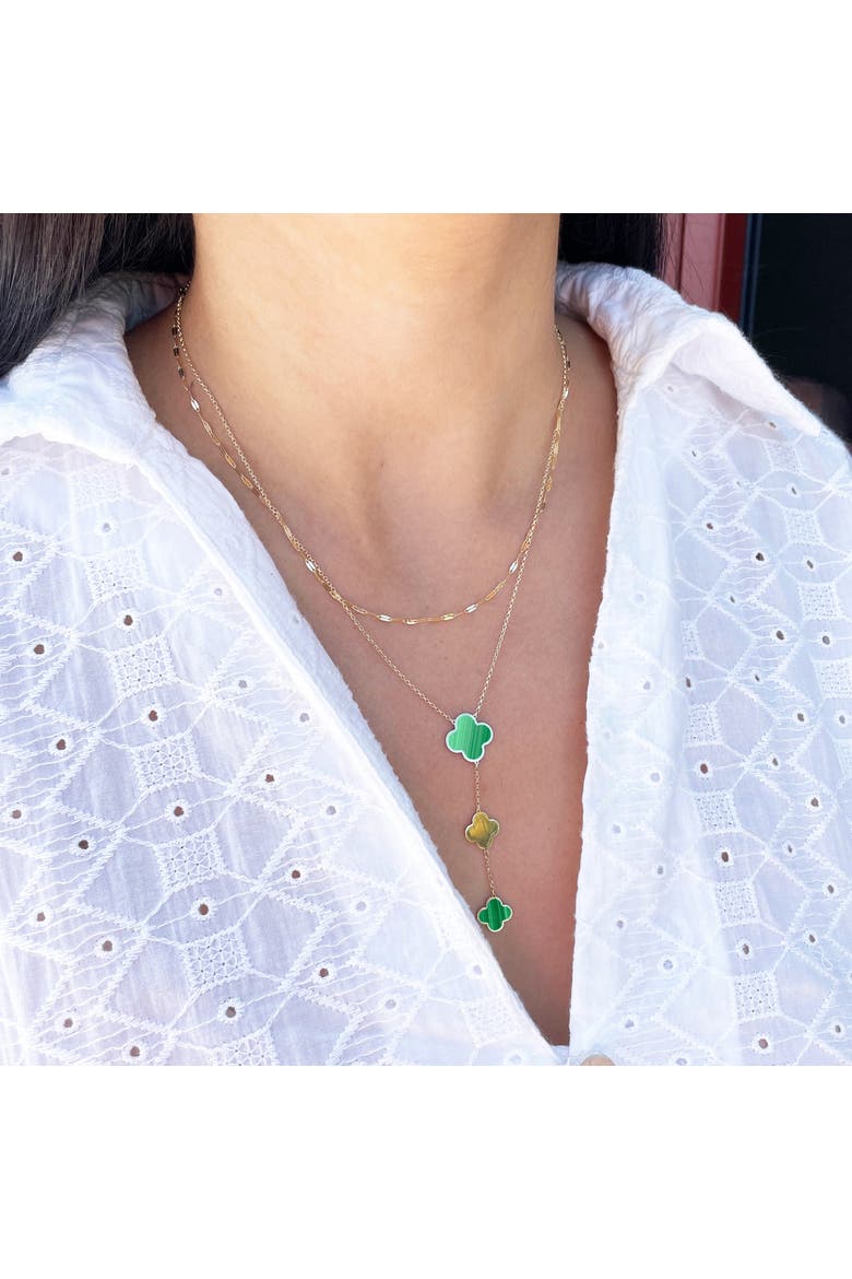 Malachite Clover Lariat Necklace, Alternate, color, Malachite