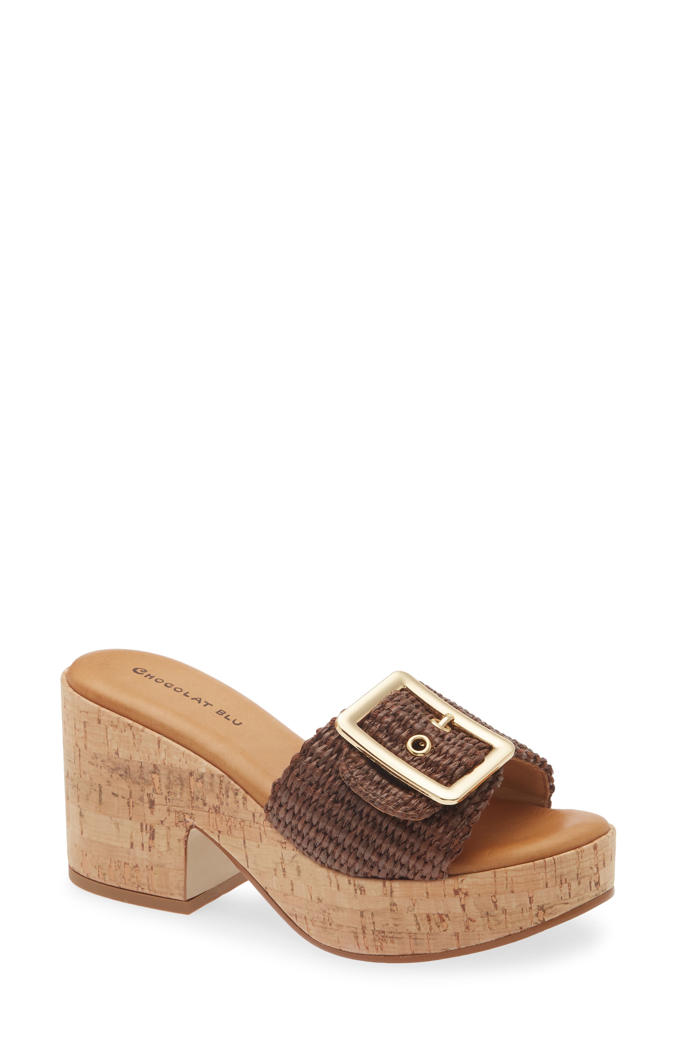 Chocolat Blu Gani Platform Slide Sandal, Main, color, Brown Raffia