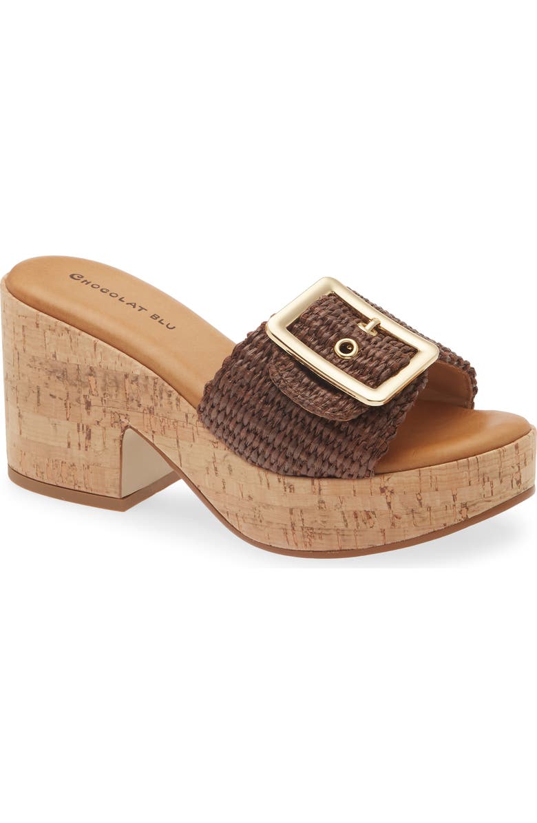 Chocolat Blu Gani Platform Slide Sandal, Main, color, Brown Raffia