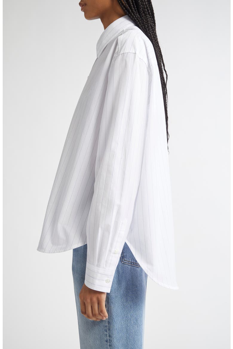 Monogram Stripe Organic Cotton Poplin Button-Up Shirt, Alternate, color, WHITE/ COBALT PINSTRIPE