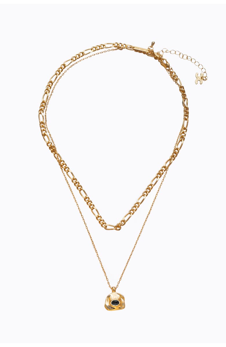 Classicharms Aria Gemstone Pendant Necklace and Figaro Chain Layering Set, Alternate, color, Gold/Noir Black