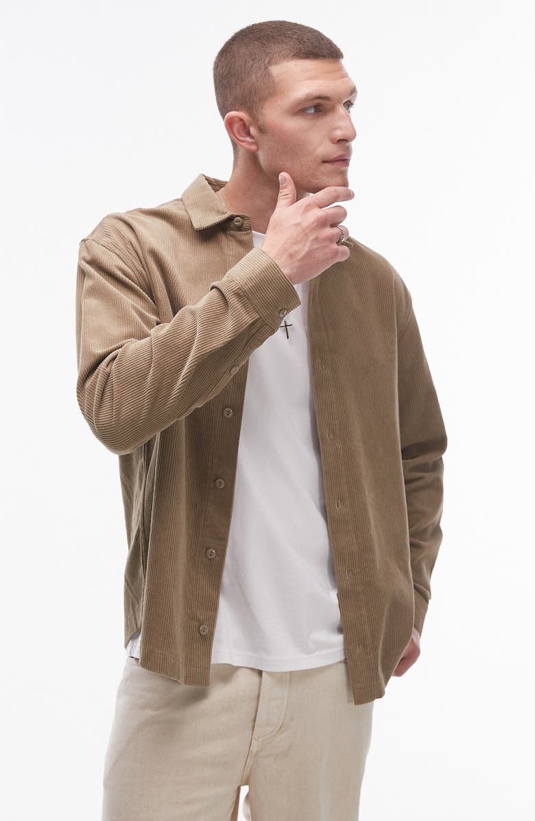 Topman Oversize Minicord Button-Up Shirt, Main, color, 