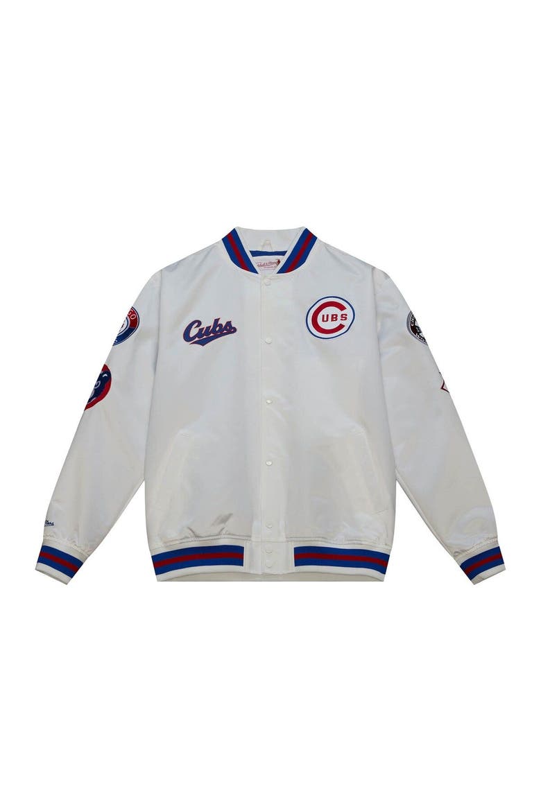 Men's Mitchell & Ness White Chicago Cubs City Collection Satin Full-Snap Varsity Jacket, Alternate, color, White