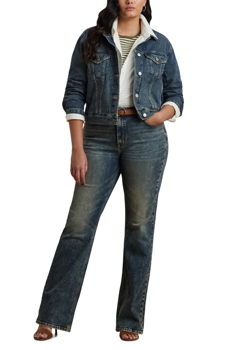 Lauren Ralph Lauren Crop Denim Trucker Jacket, Alternate, color, Haze Wash