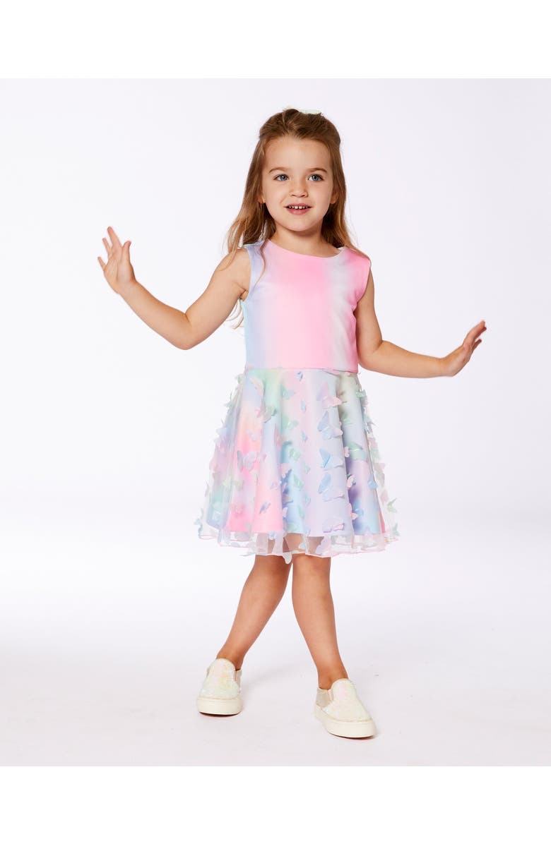 Deux par Deux Little Girl's Milano Dress With Printed Mesh Skirt Multicolored With Butterflies, Alternate, color,