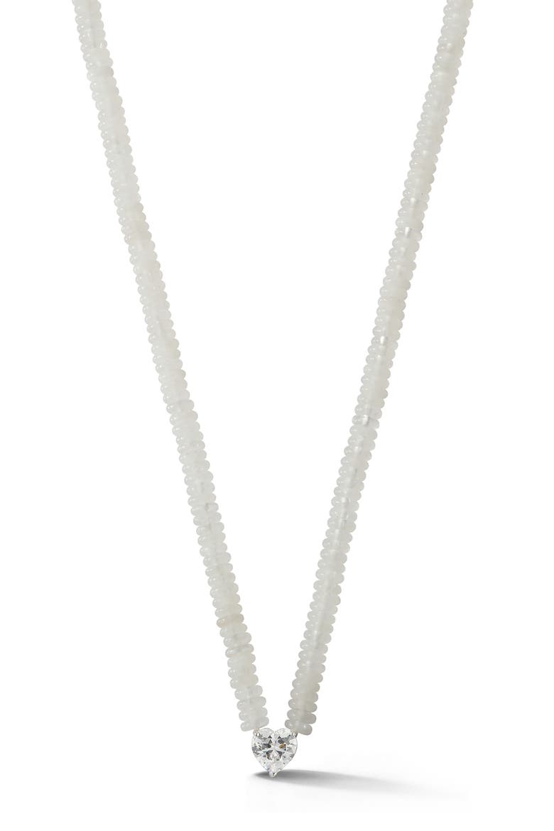 Beaded Heart Pendant Necklace, Main, color, SILVER