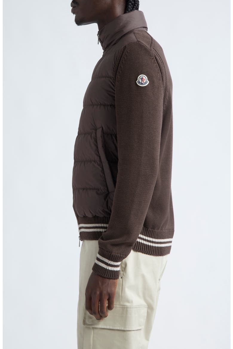 Quilted Down & Cotton Knit Cardigan, Alternate, color, BROWN