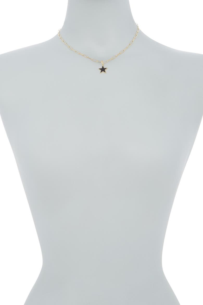 Water Resistant Enamel Star Pendant & Paperclip Chain Necklace, Alternate, color, BLACK
