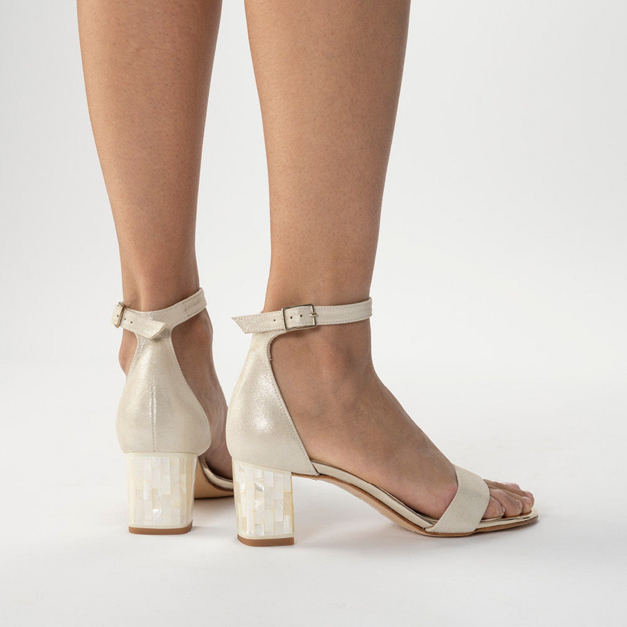 Freya Rose Martene Midi Ankle Strap Pearl Heel Sandal, Alternate, color, Champagne