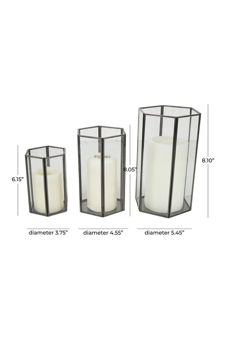 Set of 3 Modern Metal Lantern Candle Holders, Alternate, color, CLEAR