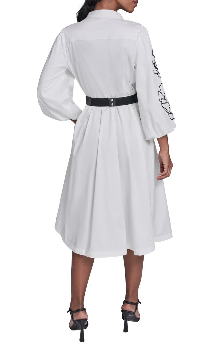 KARL LAGERFELD PARIS Floral Stitch Belted Midi Dress, Alternate, color, Soft White