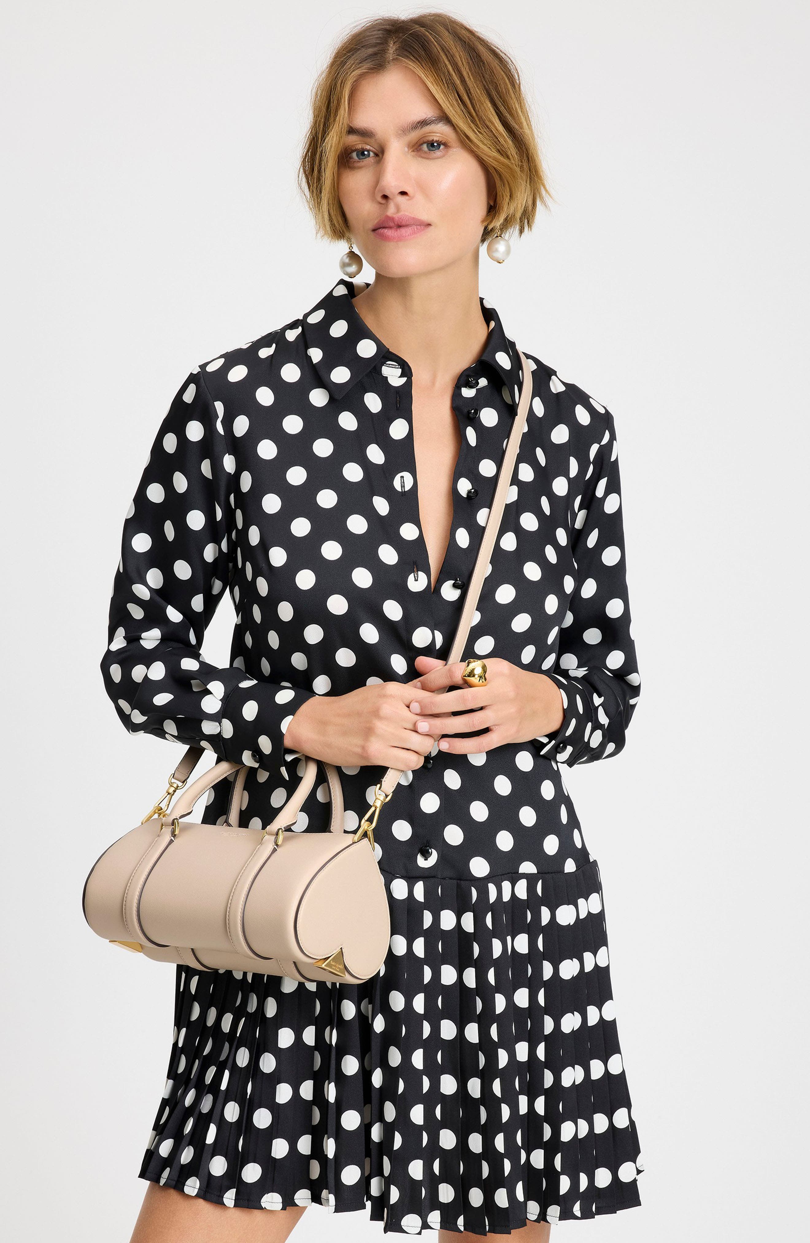 Kate Spade New York spade icon fine grain leather barrel bag, Alternate, color, Milk Glass