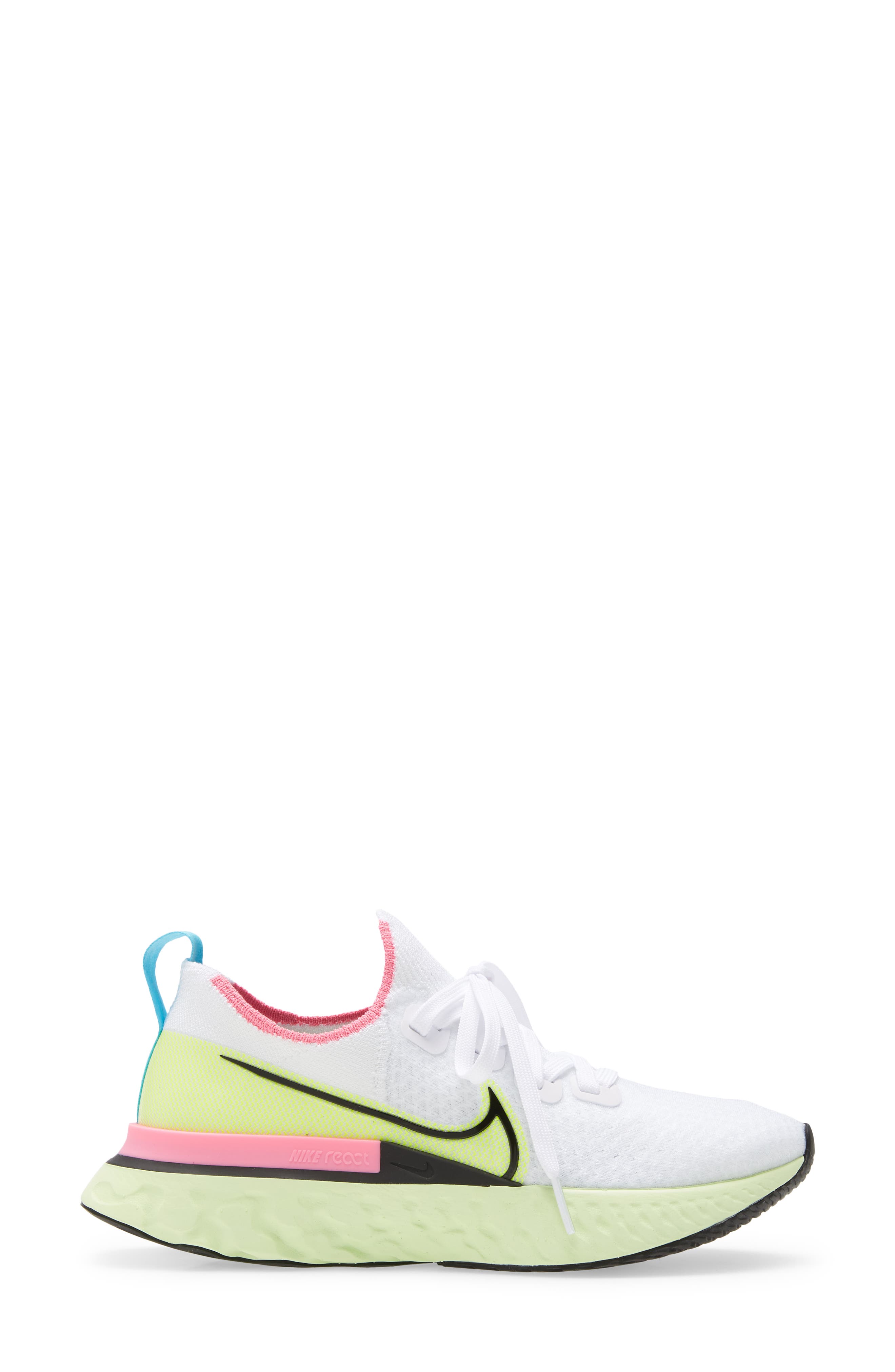 React Infinity Run Flyknit Running Shoe, Alternate, color, WHITE/ BLACK-VOLT-PINK GLOW