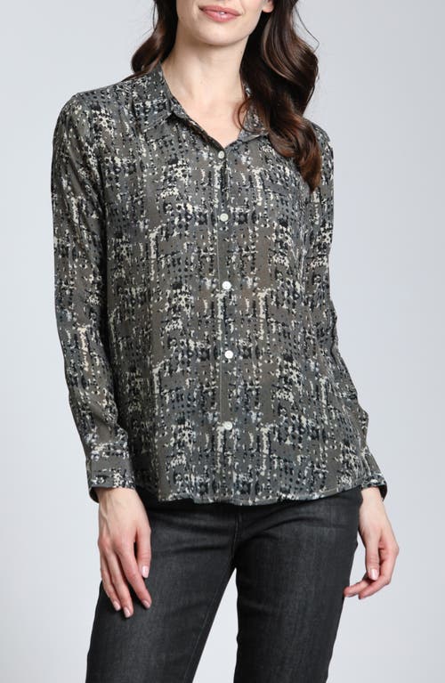 Apny Abstract Print Roll Tab Sleeve Chiffon Button-up Shirt In Grey Multi