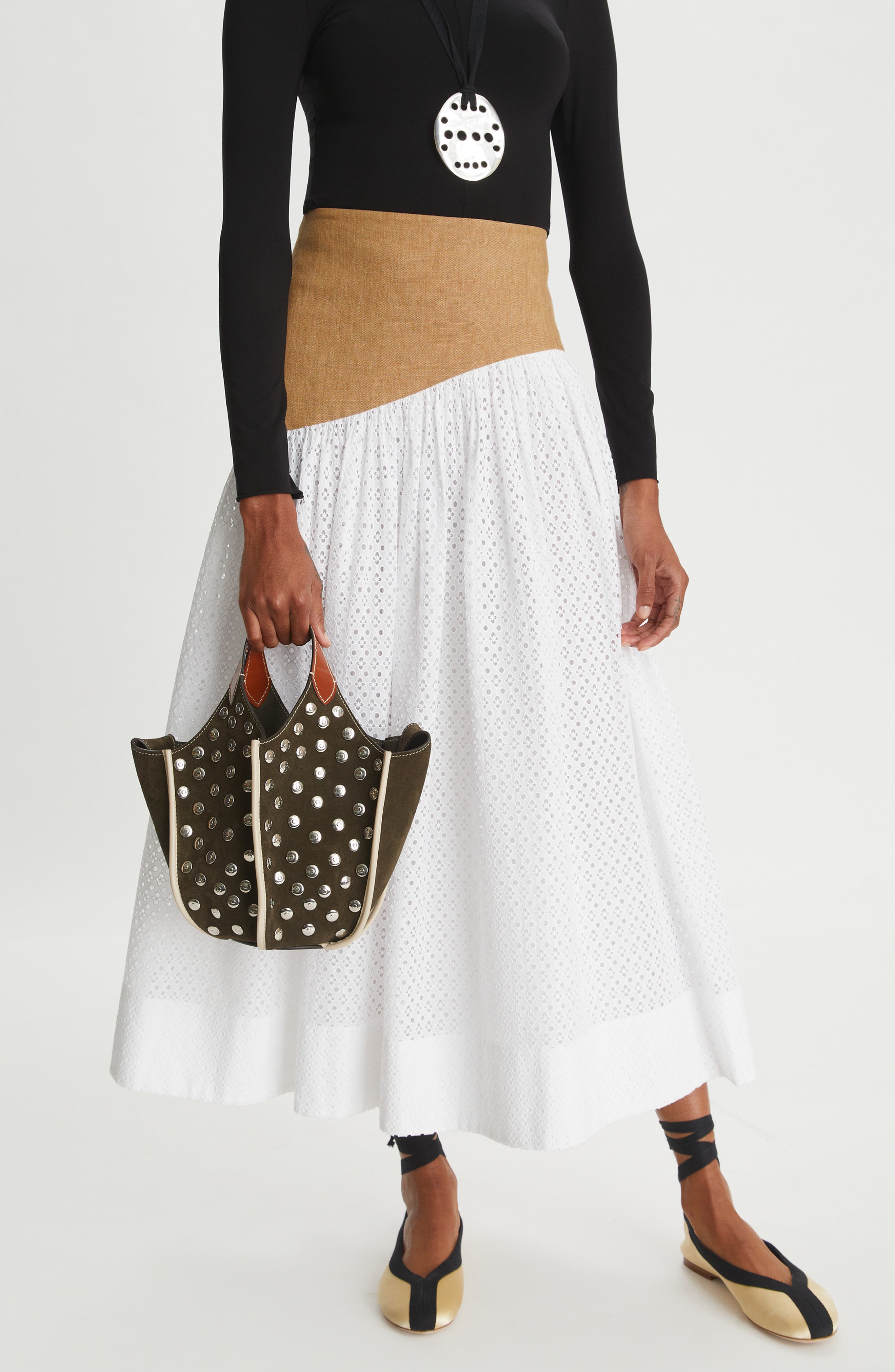 Tory Burch Studded Suede Lampshade Crossbody Bag, Alternate, color, 