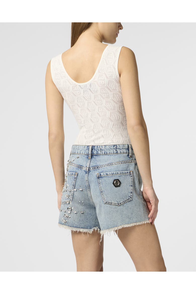 Knit Tank Top Piercing Monogram Women, Alternate, color, white