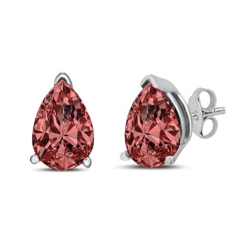 14K White Gold 1/2 Ct Lab Grown Pink Pear Diamond 3 Prong Stud Earrings