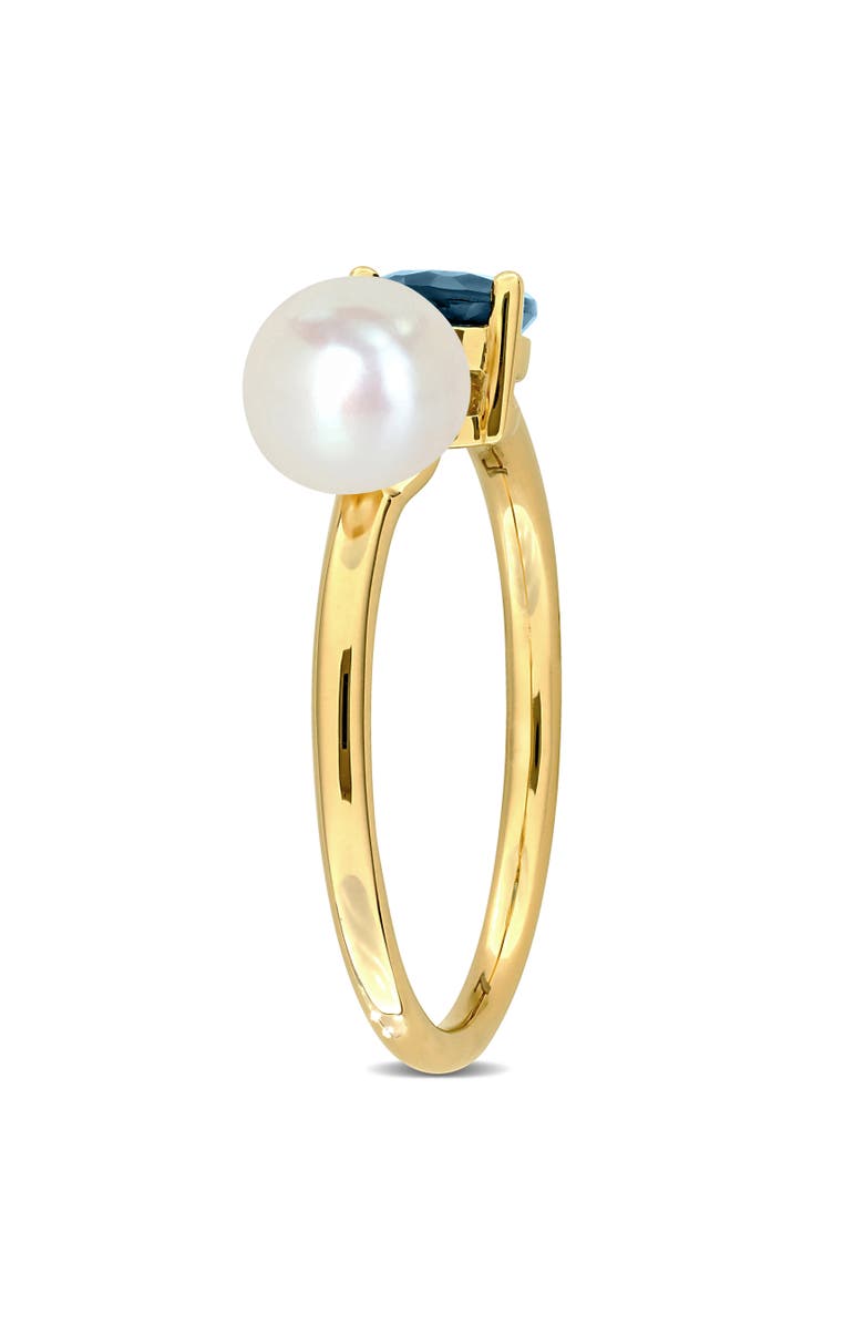 Julianna B. Cultured Pearl & Blue Topaz Open 2-Stone Ring 10k, Alternate, color, Blue Topaz