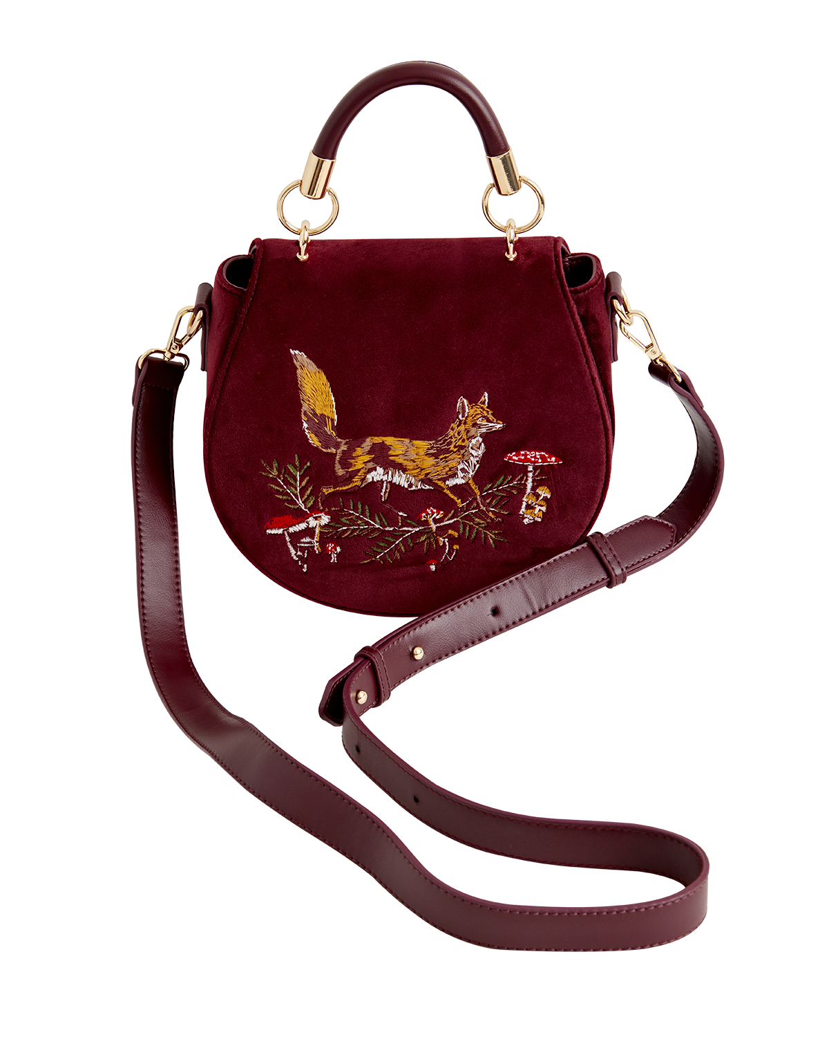 Fable England Fox 
Mushroom Embroidered Saddle Bag, Alternate, color, Red