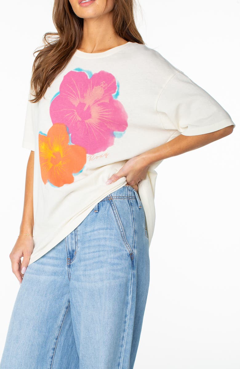 Roxy Flower Glow Oversize Cotton Graphic T-Shirt, Alternate, color, 