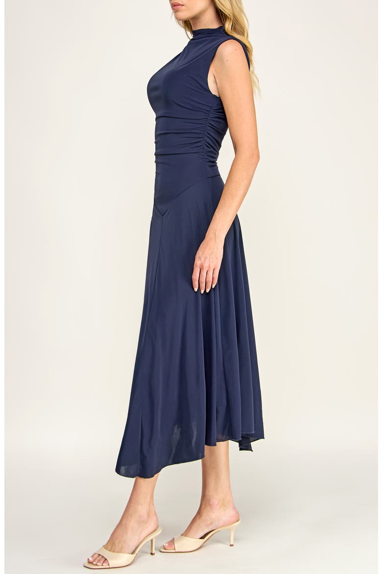 Ruched Funnel Neck Dress, Alternate, color, NAVY