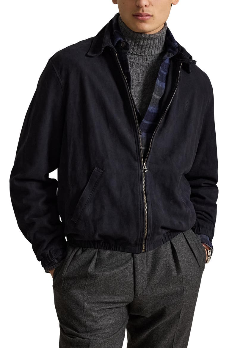 Sheep Suede Bomber Jacket, Main, color, NAVY