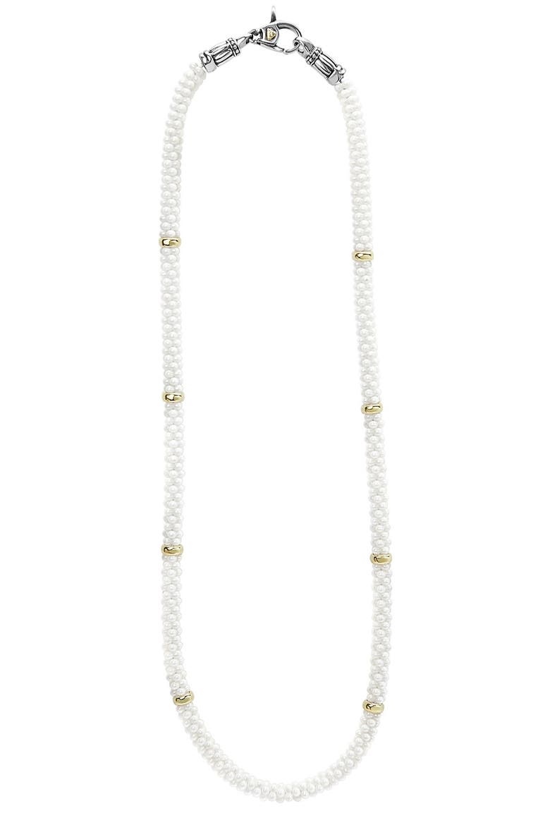 'White Caviar' 5mm Beaded Station Necklace, Main, color, WHITE CAVIAR