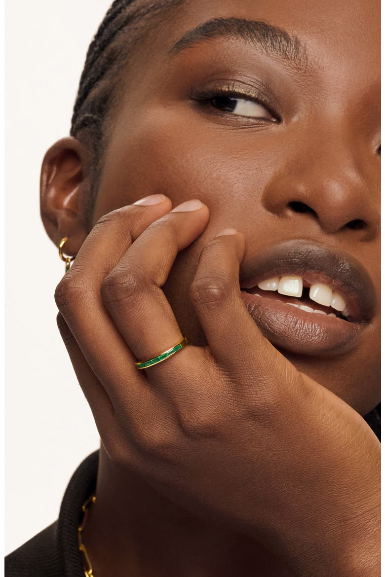 Mini Baguette Half Eternity Ring, Alternate, color, 18CT GOLD VERMEIL / GREEN ONYX