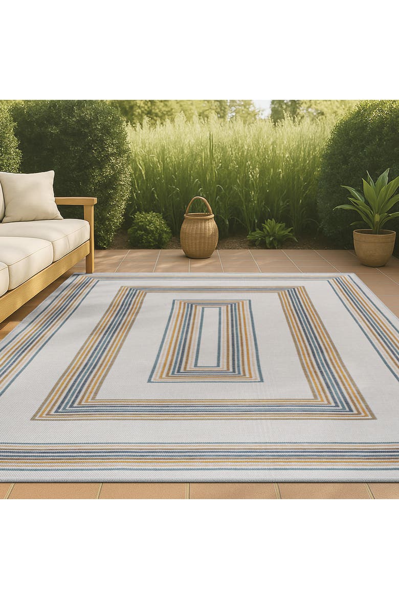 Argo Classic Nautical Mitre Stripe Reversible Machine-Washable Indoor/Outdoor Area Rug, Alternate, color, Navy/Cream