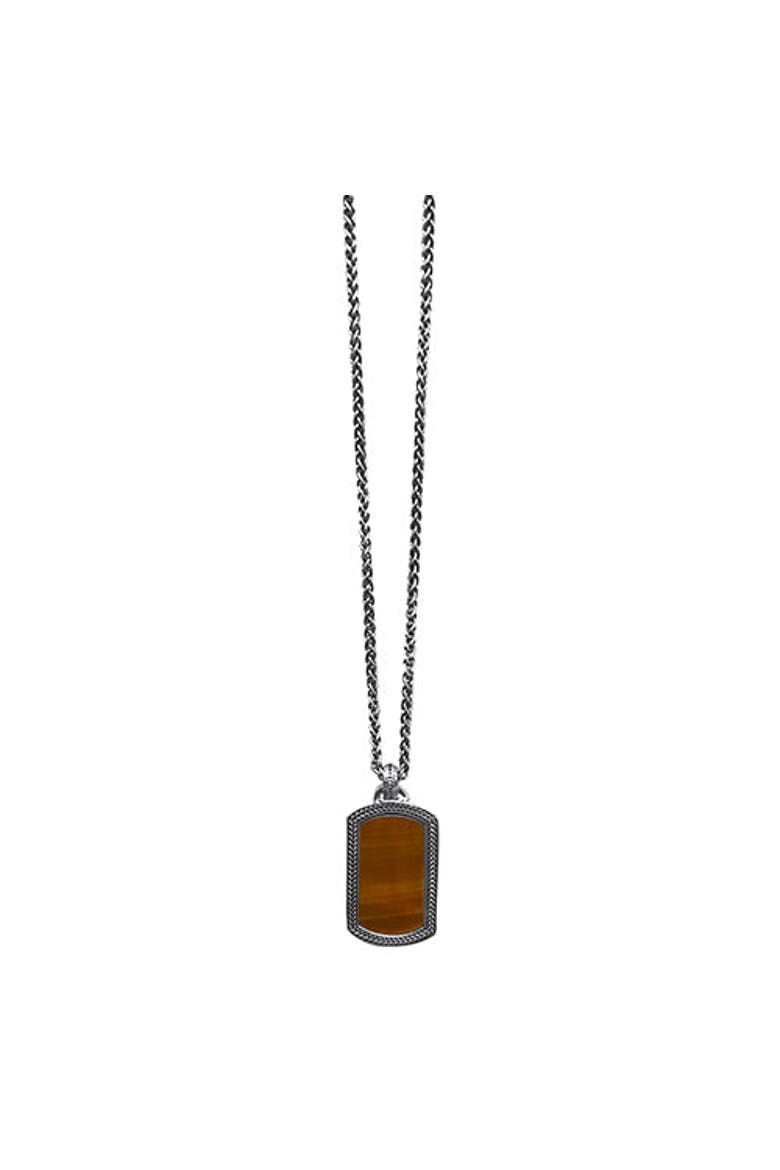 Sterling Silver & Gemstone Dog Tag Pendant Necklace, Alternate, color, BROWN