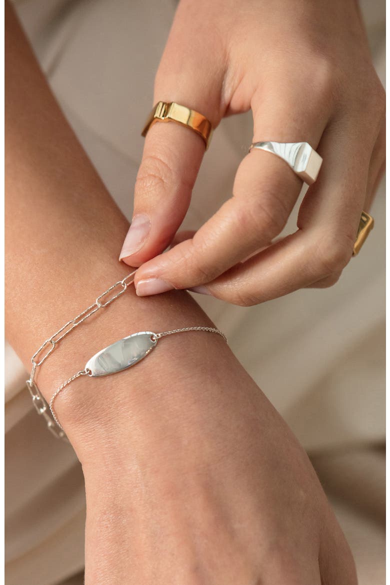 Nura Tiny Oval Plate Bracelet, Alternate, color, SILVER
