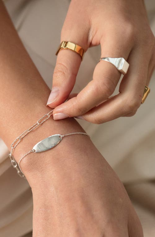 Monica Vinader Nura Tiny Oval Plate Bracelet In Silver