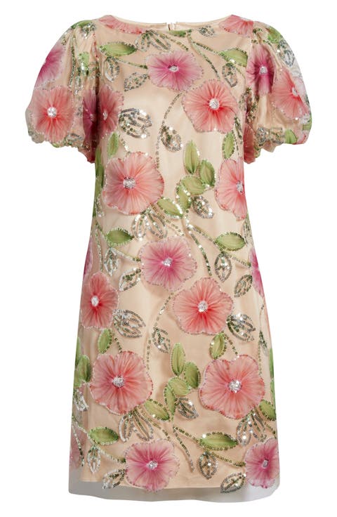 Sequin Floral Shift Dress