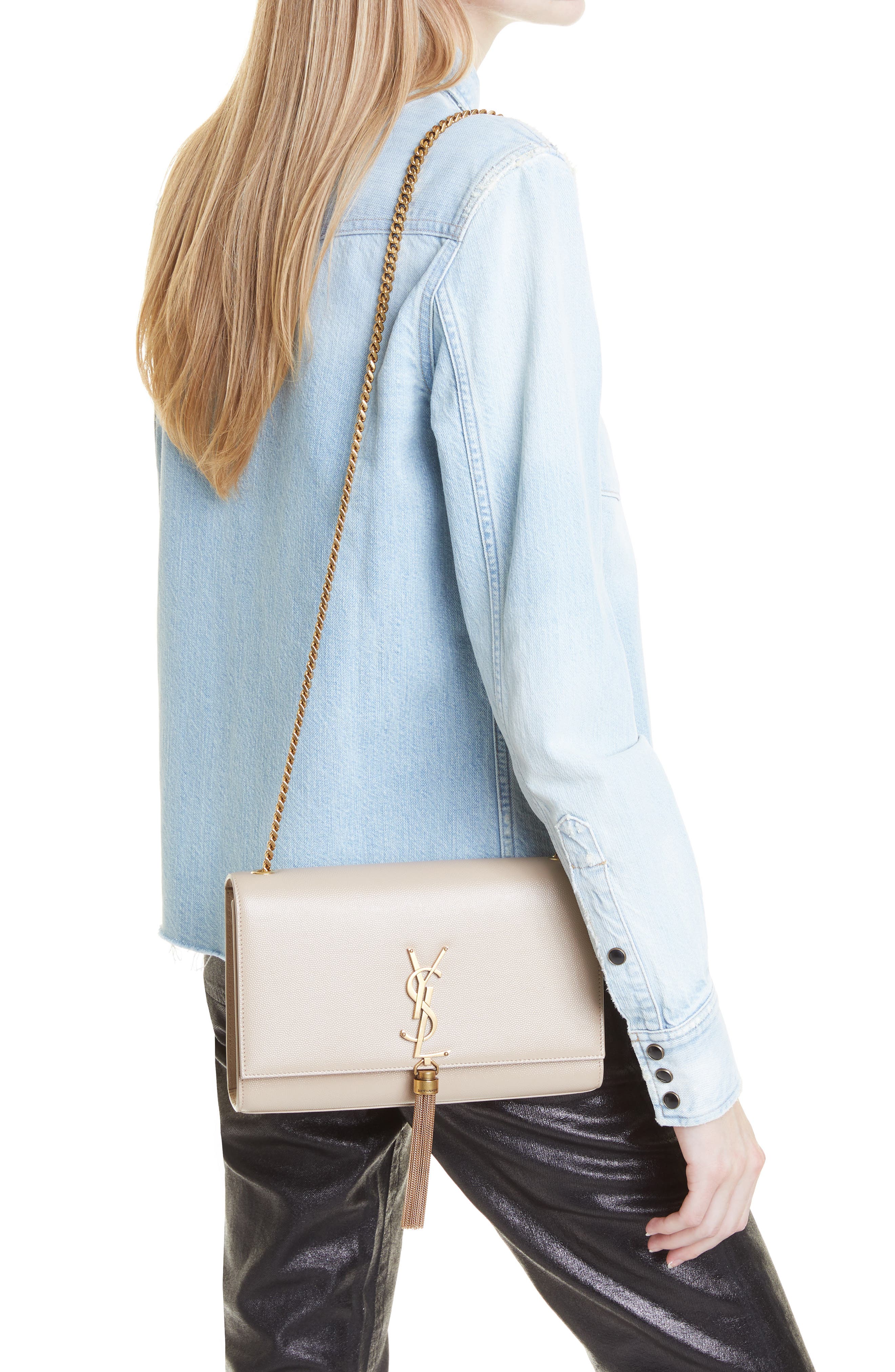 Saint Laurent Medium Kate Leather Shoulder Bag, Alternate, color, 