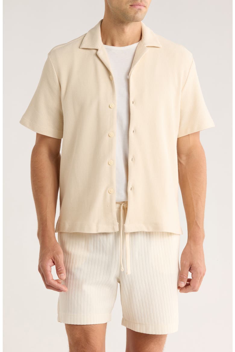 Relaxed Fit Textured Cotton Camp Shirt, Main, color, SAND