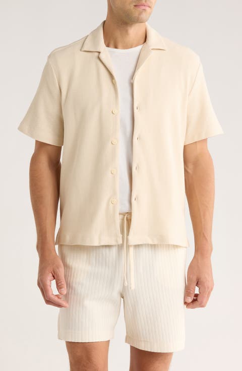 Relaxed Fit Textured Cotton Camp Shirt