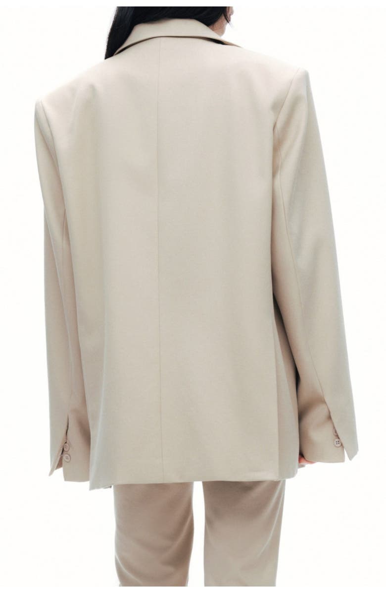 Nocturne Beige Oversized Blazer Jacket with Structured Shoulders, Alternate, color, 