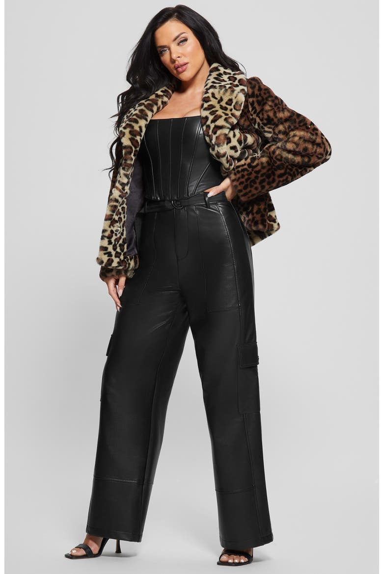 Denise Leopard Print Faux Fur Coat, Alternate, color, BROWN
