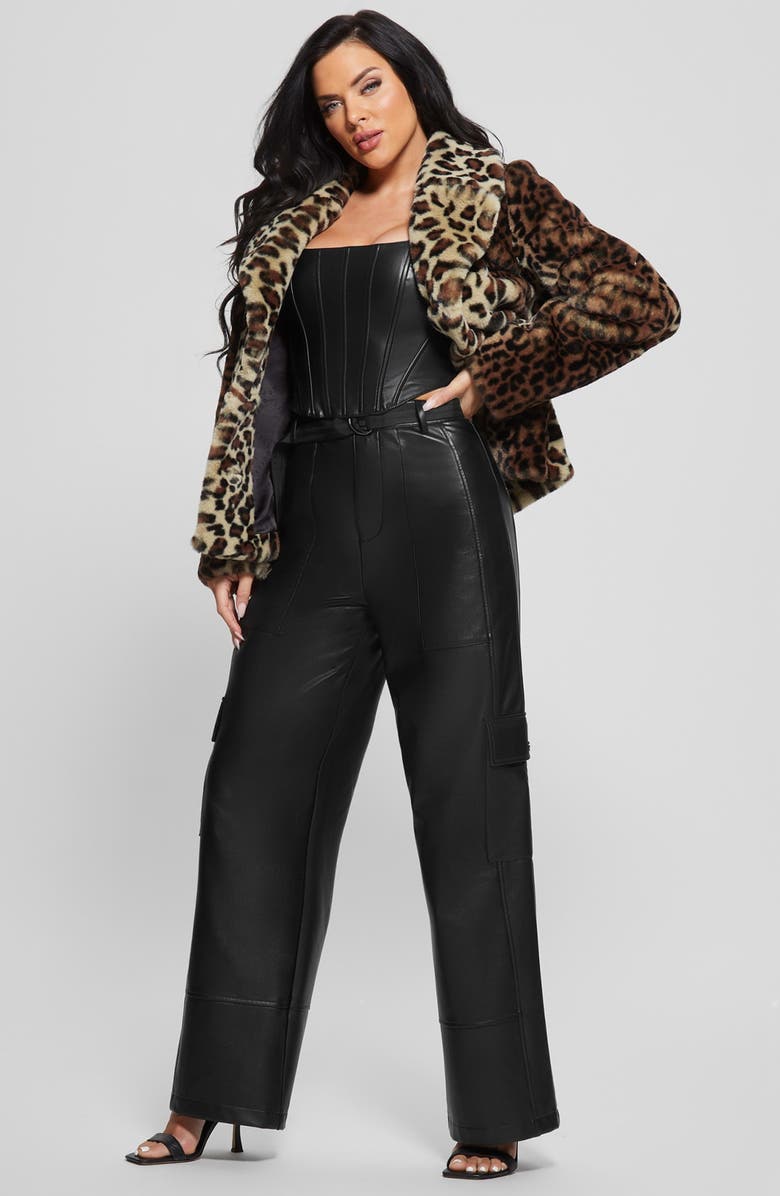 GUESS Denise Leopard Print Faux Fur Coat, Alternate, color, 