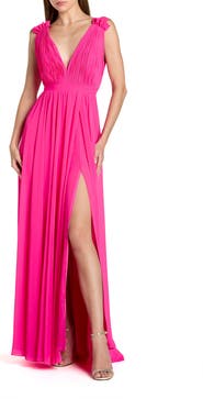 Mac Duggal Women's Sleeveless Pleated Chiffon V-Neck Gown