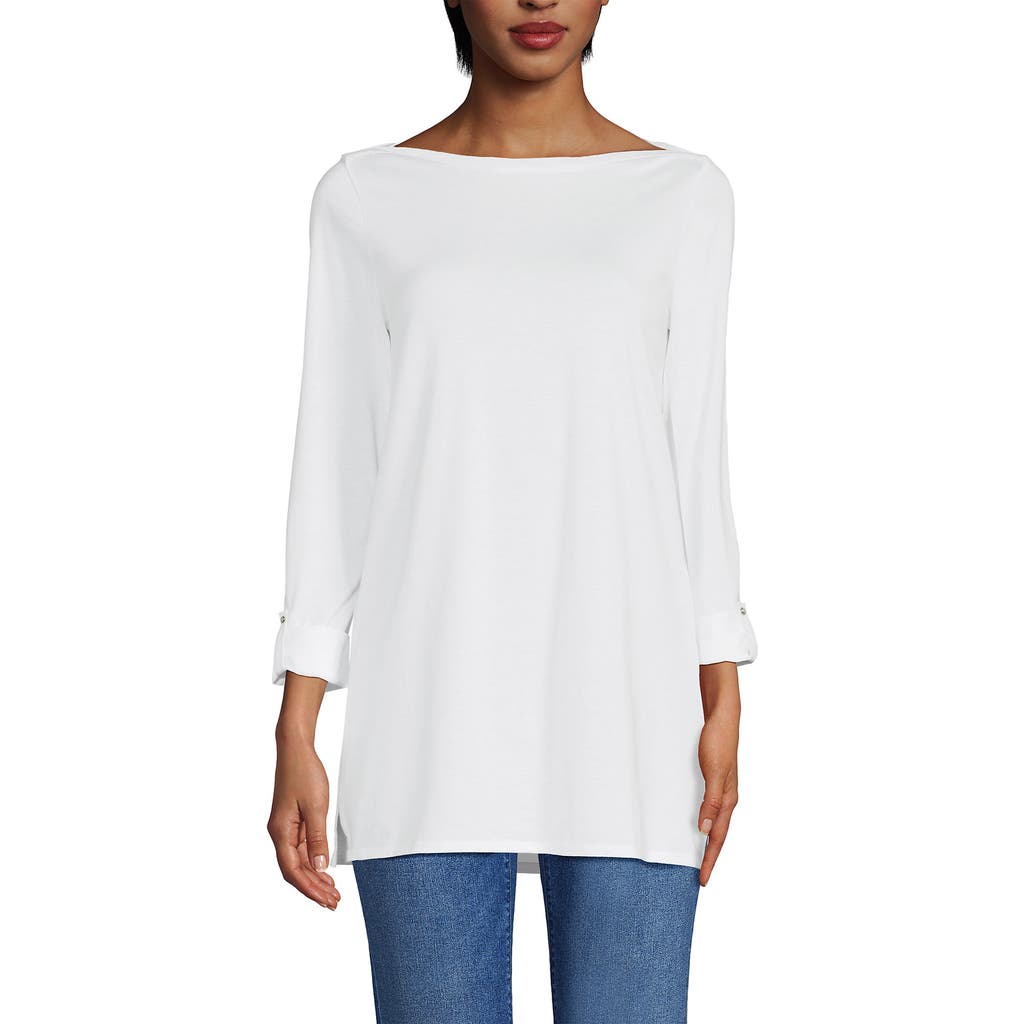 Lands' End Supima Cotton Adjustable 3/4 Sleeve Boatneck Tunic In White