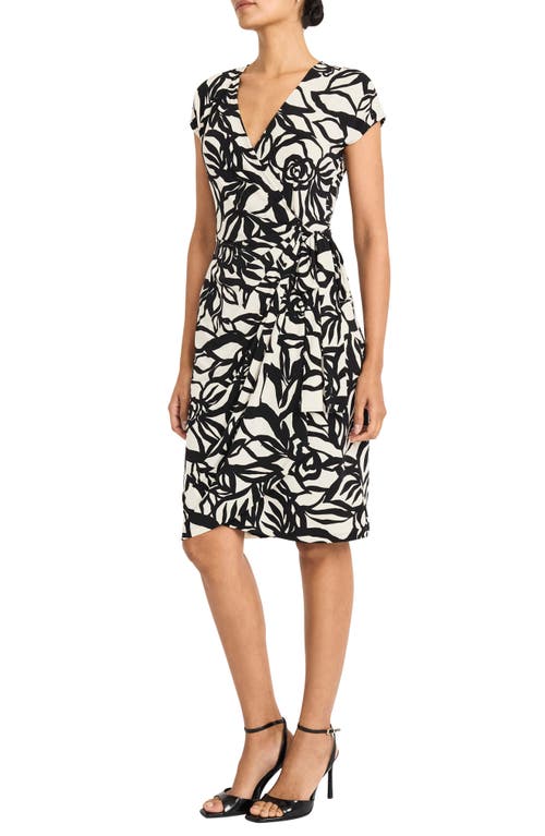 Maggy London Matte Jersey Faux Wrap Dress In Cream/black